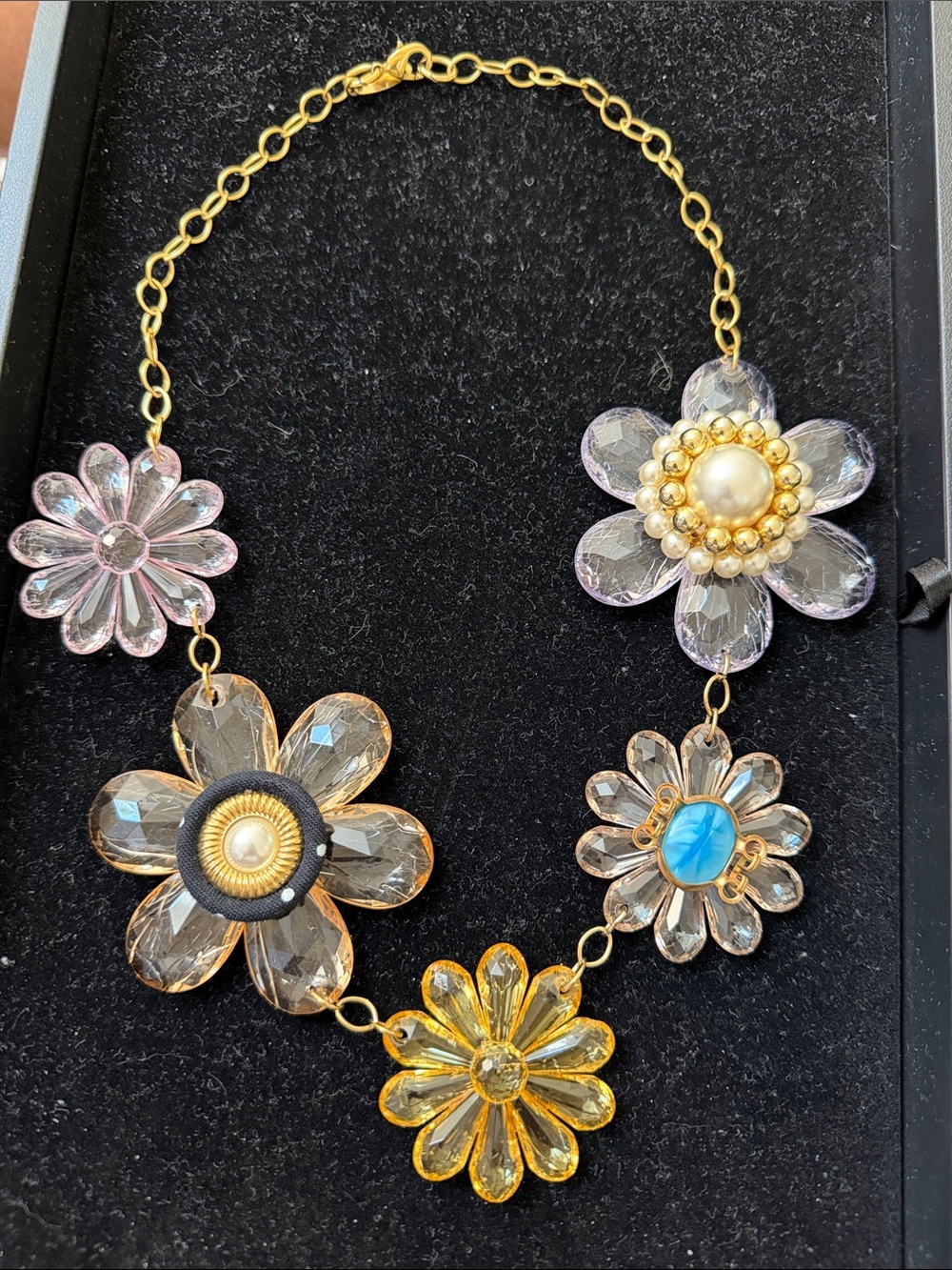Lenora Dame Floral Statement Necklace in Gold w/ Multicolor Lucite Flowers